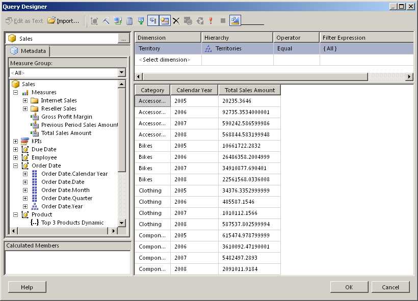 Analysis Services Query Designer